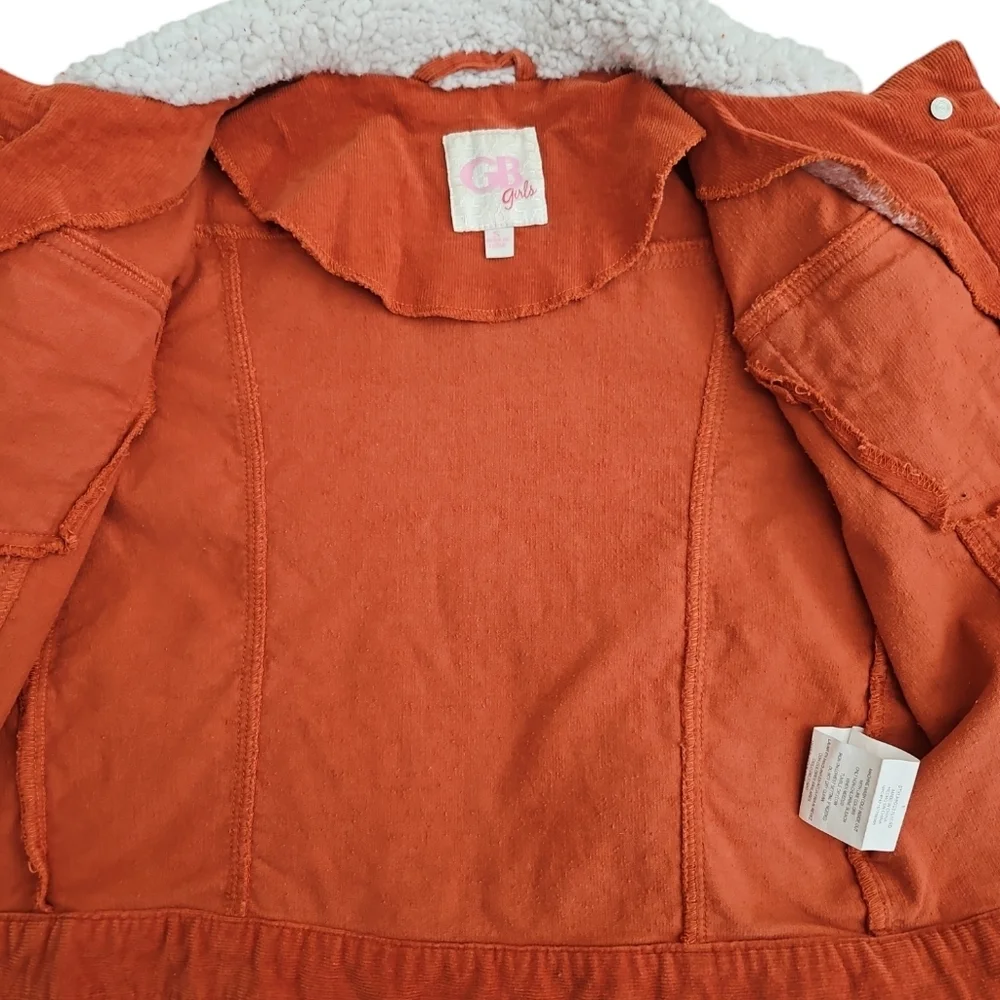 GB Girls Corduroy Jacket Size Small Orange White Sherpa